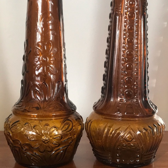 Set of 2 Vintage MCM Art Dabs Amber Genie Bottles/Decanters, Made in Portugal - Picture 2 of 13